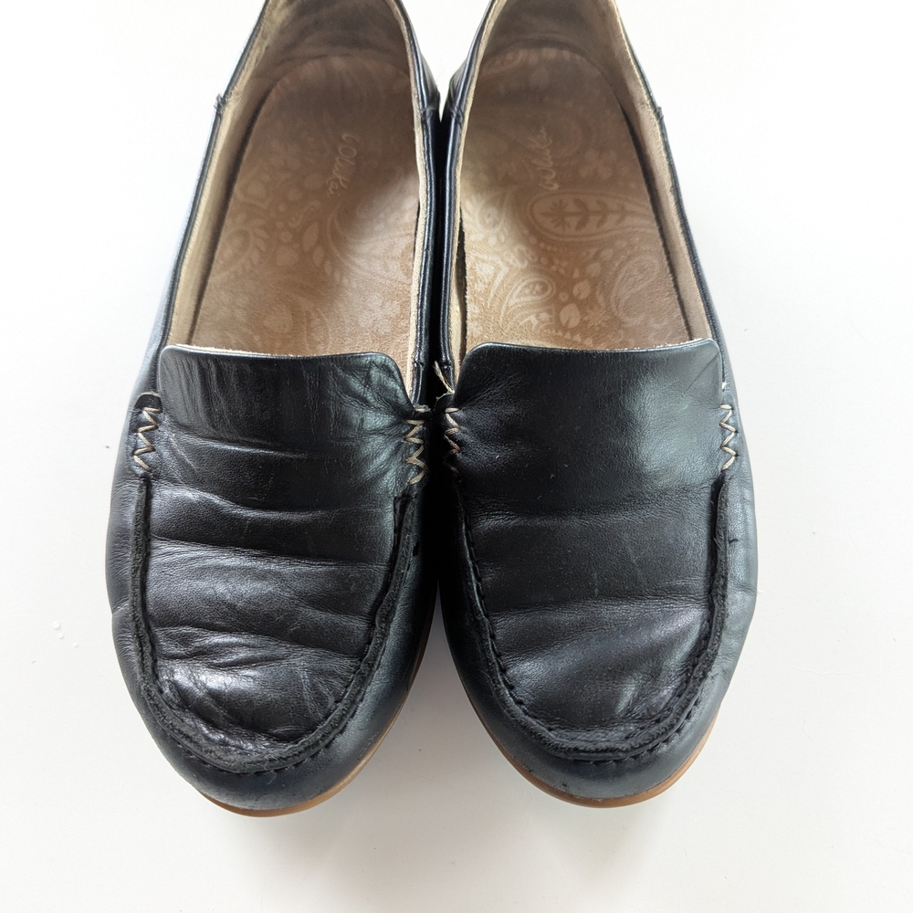 OluKai Black Leather Slip-On Loafers